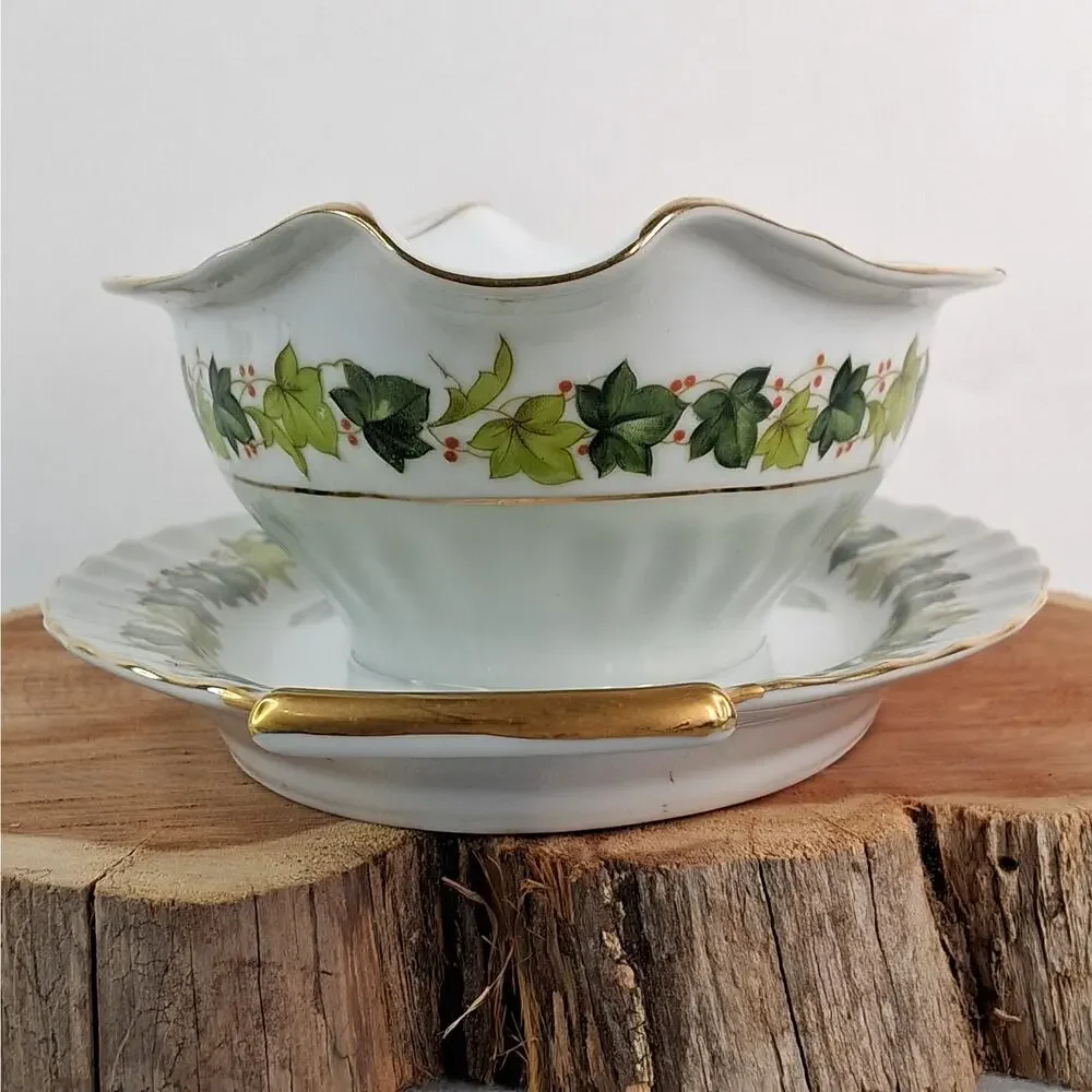 Regal China Lawndale Pattern Gravy Boat Bowl with Attached Underplate Porcelain